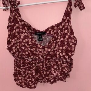 Forever 21 Burgundy Floral Crop Top